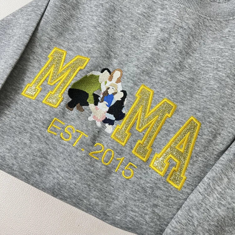 Personalized Embroidered Glitter Mom Sweatshirt Hoodie with Family Photo Mother's Day Gift for Mom Nana