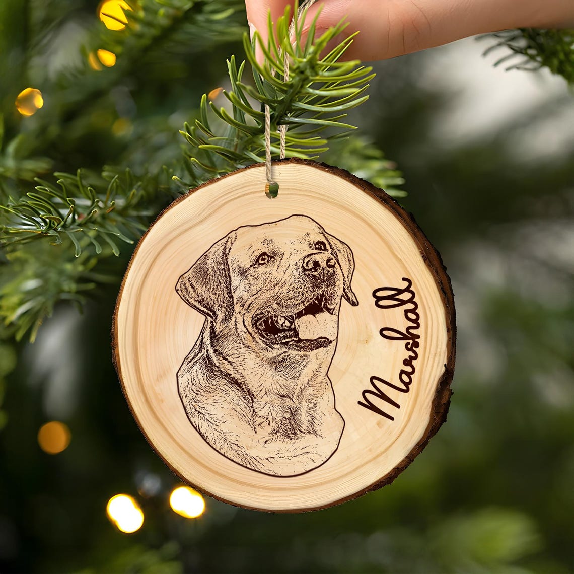 Personalized Sketch Style Pet Portrait Wooden Christmas Ornament Christmas Gift for Dog Cat Lovers