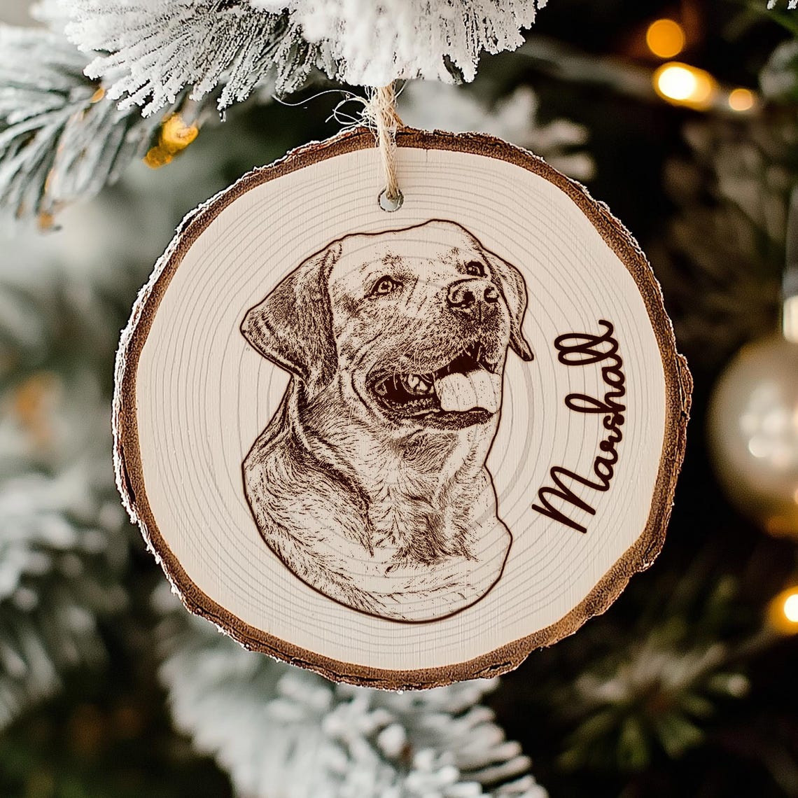 Personalized Sketch Style Pet Portrait Wooden Christmas Ornament Christmas Gift for Dog Cat Lovers