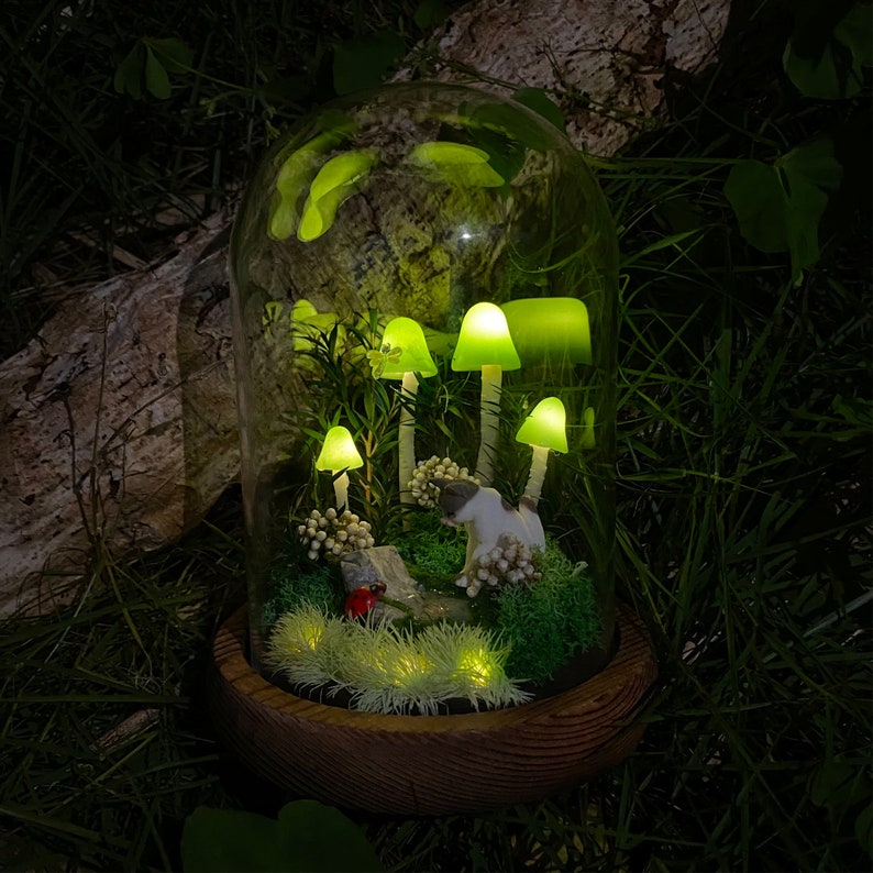 Personalized Cat and Green Mushroom Lamp Birthday Christmas Gift For Pet Lovers