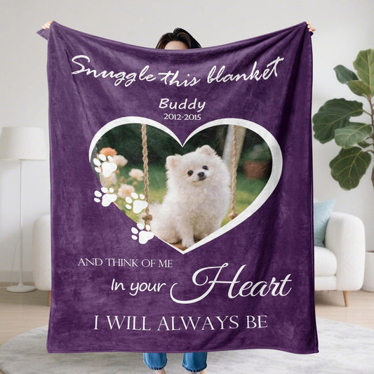 Custom Dog Memorial Blanket with Pet Photo – Personalized Pet Keepsake Gift for Dog Cat Lovers