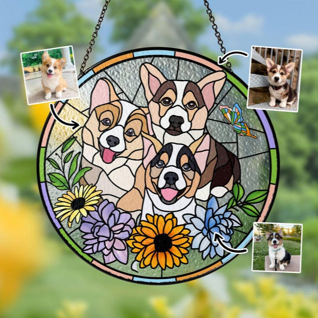 Custom Pet Portrait Stained Glass Suncatcher – Dog or Cat Memorial Gift
