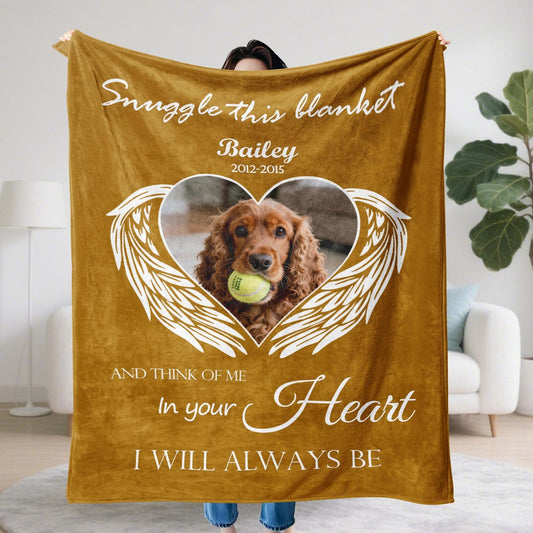 Custom Dog Memorial Blanket with Pet Photo – Personalized Pet Remembrance Gift for Dog Cat Lovers