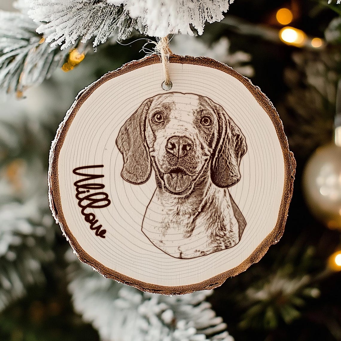 Personalized Sketch Style Pet Portrait Wooden Christmas Ornament Christmas Gift for Dog Cat Lovers