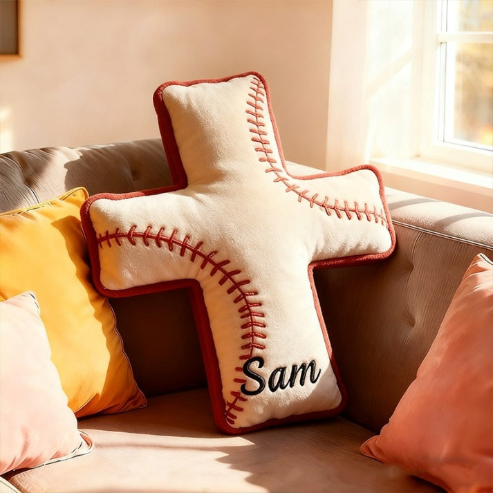 Personalized 3d Printed Baseball Cross Pillow A Religious Gift For Baseball Enthusiasts