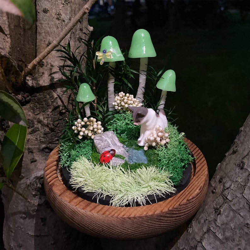 Personalized Cat and Green Mushroom Lamp Birthday Christmas Gift For Pet Lovers