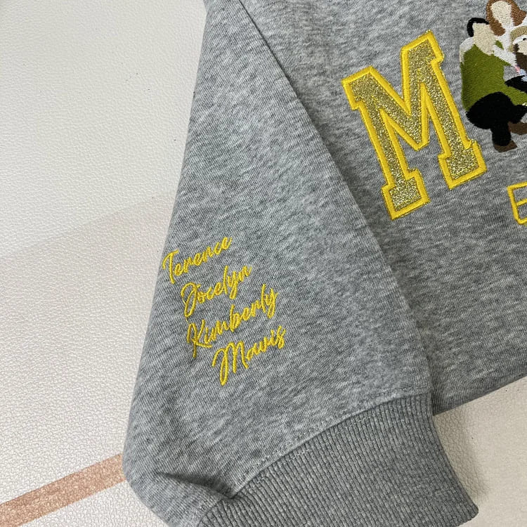 Personalized Embroidered Glitter Mom Sweatshirt Hoodie with Family Photo Mother's Day Gift for Mom Nana