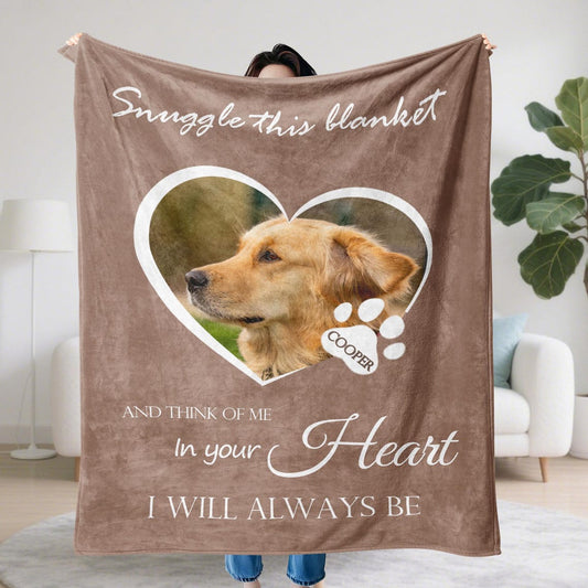 Custom Dog Memorial Blanket with Pet Photo – Personalized Pet Remembrance Gift for Dog Cat Lovers