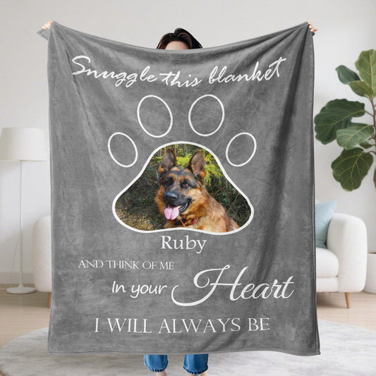 Custom Dog Memorial Blanket with Pet Photo – Personalized Pet Keepsake Gift for Dog Cat Lovers