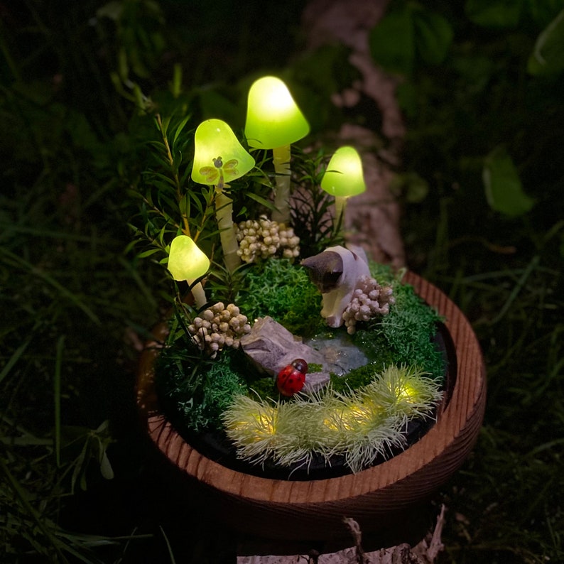 Personalized Cat and Green Mushroom Lamp Birthday Christmas Gift For Pet Lovers