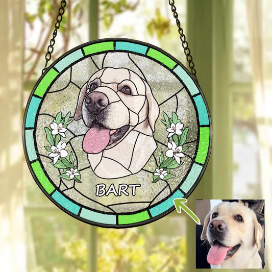 Custom Pet Portrait Stained Glass Suncatcher – Dog or Cat Memorial Gift