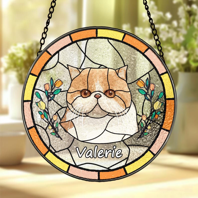 Custom Pet Portrait Stained Glass Suncatcher – Dog or Cat Memorial Gift