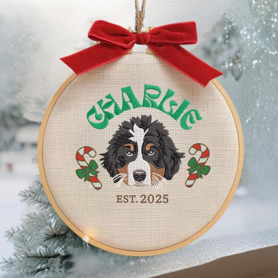 Custom Embroidered Pet Portrait with Name Christmas Ornament Gift For Dog Cat Owners Pet Lovers