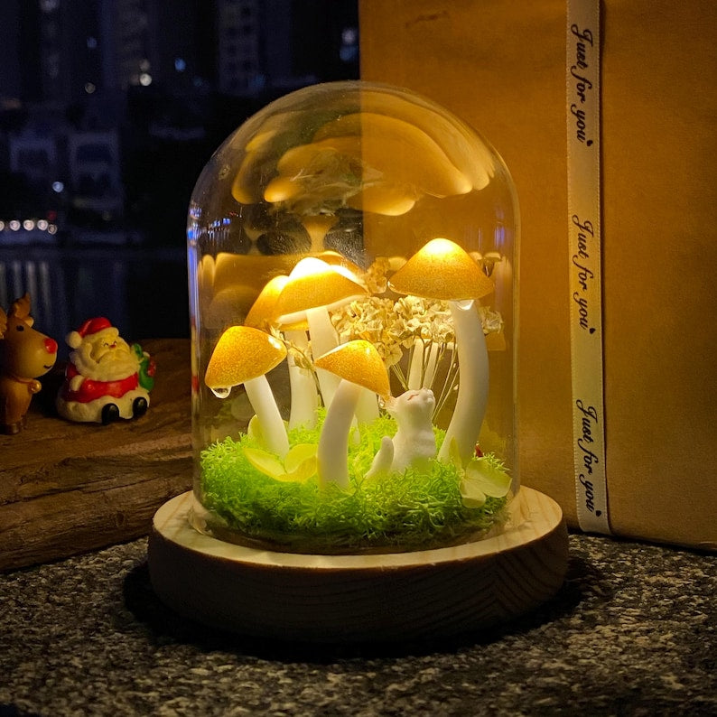 Handmade Gold Mushroom Night Light with Custom Pet Figure Birthday Christmas Gifts