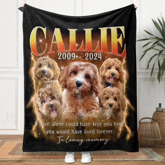 Personalized Pet Memorial Photo Blanket Gift Custom Bootleg Pet Blanket Gift for Dog Cat Lovers