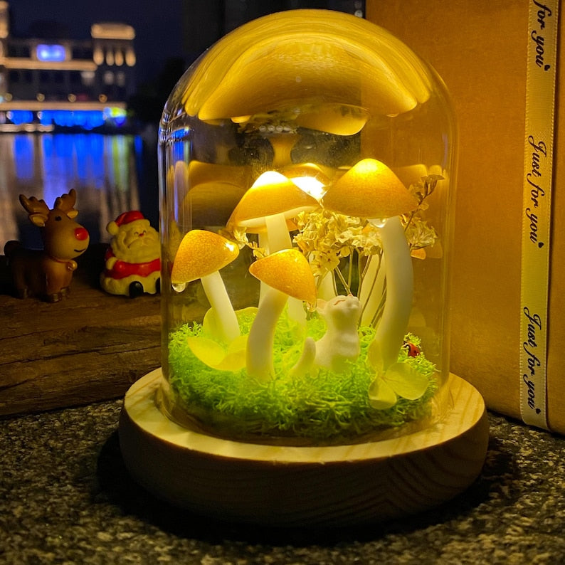 Handmade Gold Mushroom Night Light with Custom Pet Figure Birthday Christmas Gifts