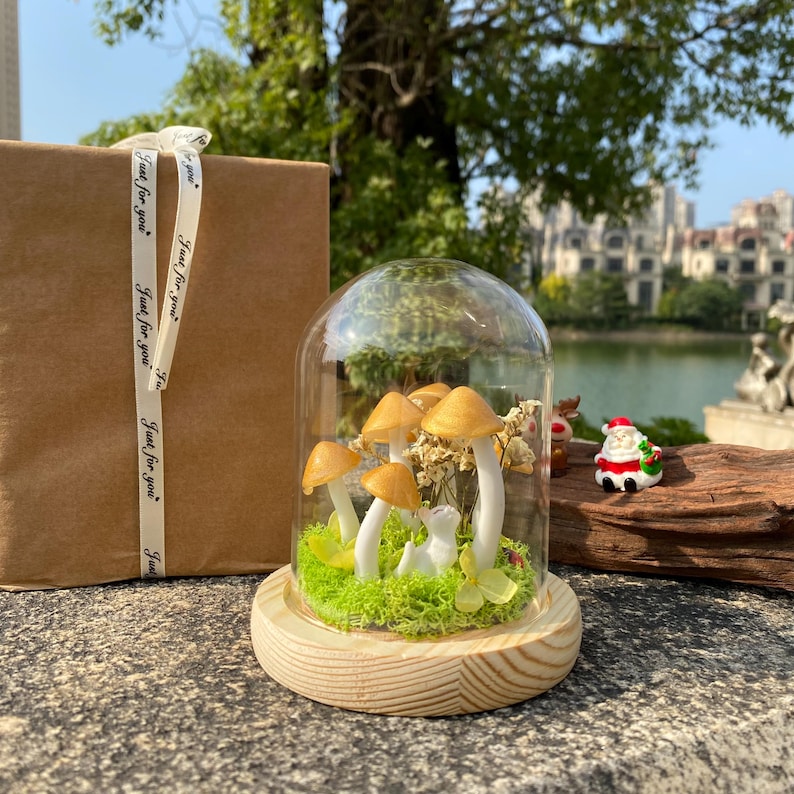 Handmade Gold Mushroom Night Light with Custom Pet Figure Birthday Christmas Gifts