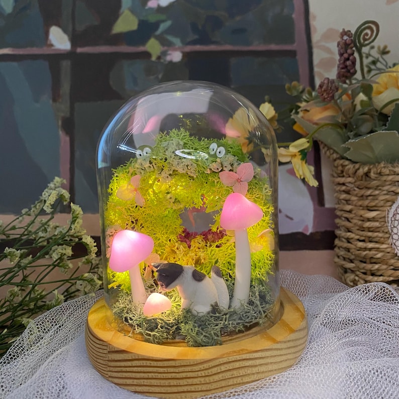 Custom Pet Figurine Pink Mushroom Lamp Unique Pet Sympathy Gift For Dog Cat Lovers