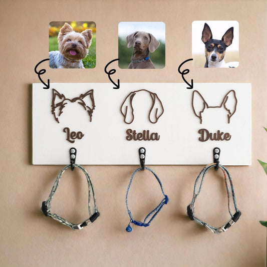 Personalized Pet Leash Holder with Pet Ears and Name Pet Supplies Gift for Dog Cat Lovers