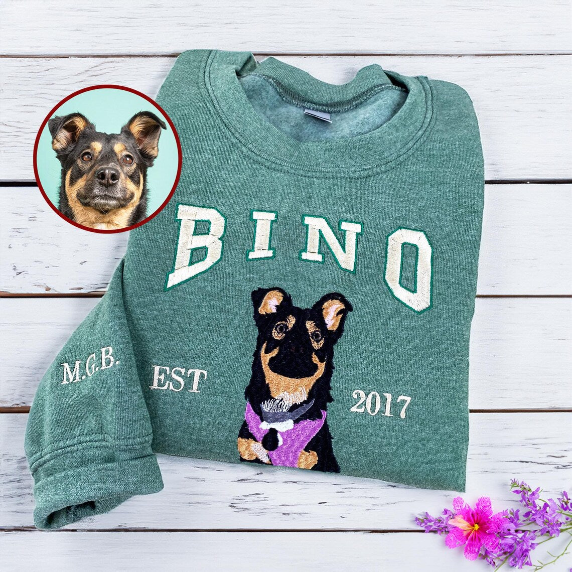 Personalisiertes besticktes Haustiergesicht und Haustiername Sweatshirt Hundeportrait bestickt Crewneck Haustierliebhaber Geschenk