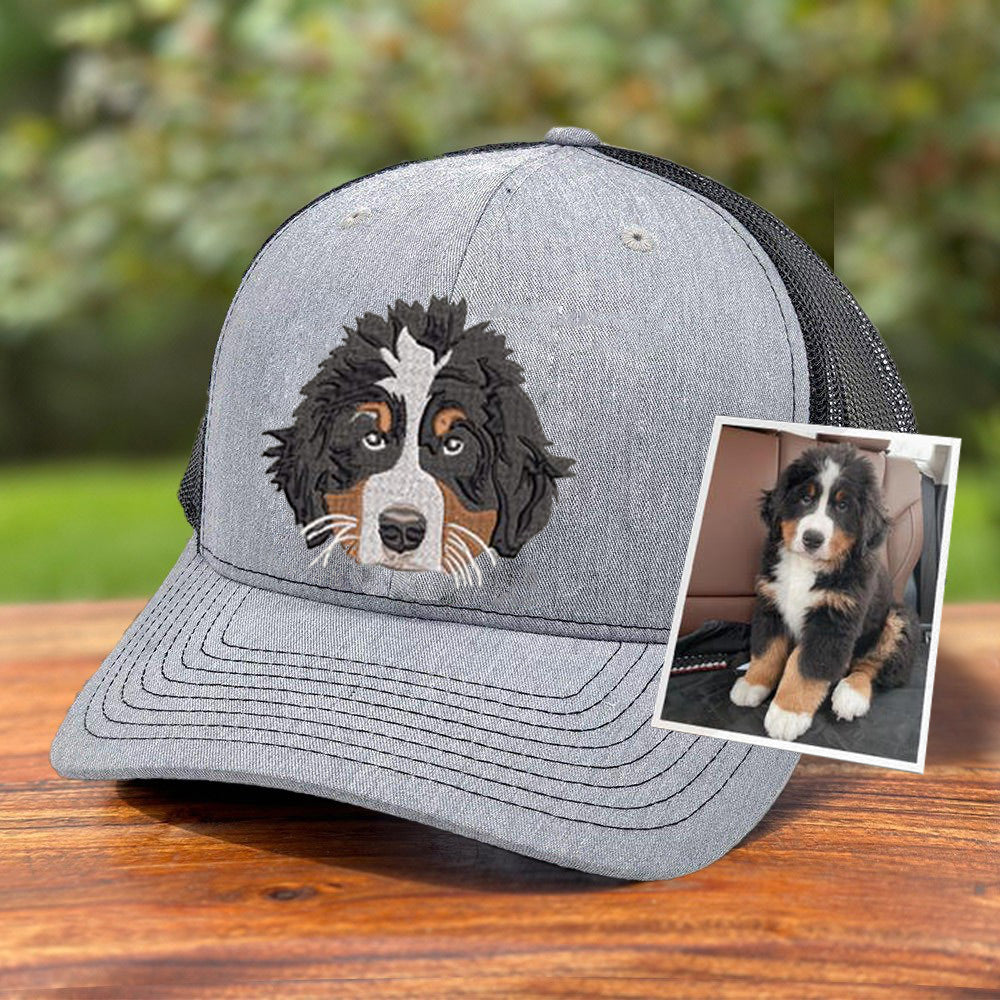 Personalized Embroidered Pet Portrait Trucker Hat with Photo Gift for Dog Cat Lovers