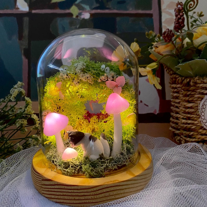 Custom Pet Figurine Pink Mushroom Lamp Unique Pet Sympathy Gift For Dog Cat Lovers