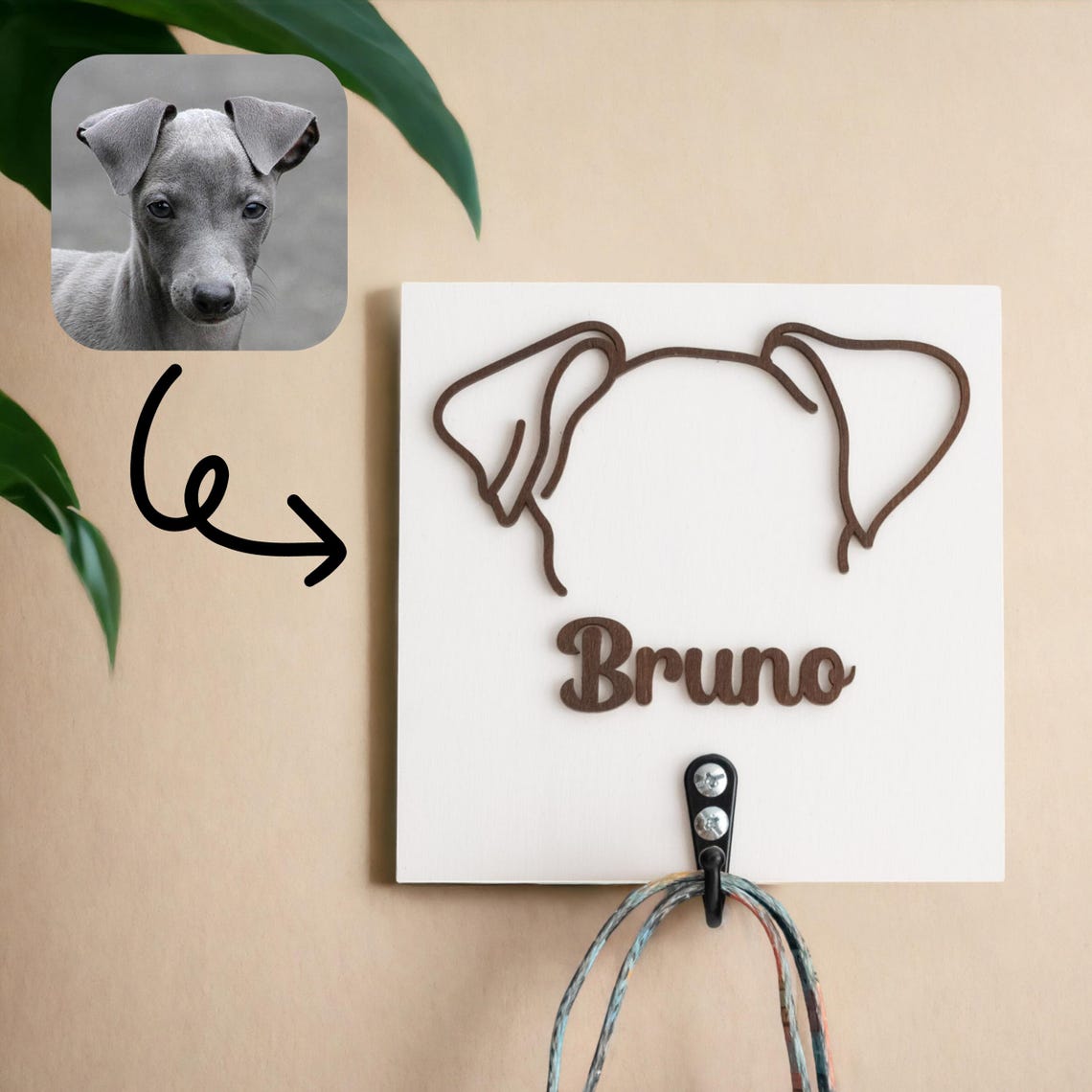 Personalized Pet Leash Holder with Pet Ears and Name Pet Supplies Gift for Dog Cat Lovers