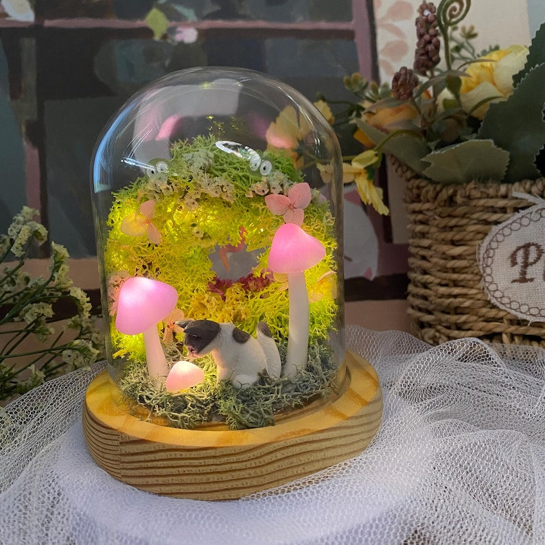 Custom Pet Figurine Pink Mushroom Lamp Unique Pet Sympathy Gift For Dog Cat Lovers