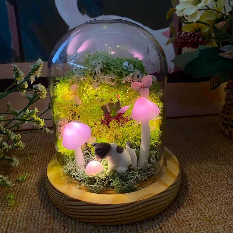 Custom Pet Figurine Pink Mushroom Lamp Unique Pet Sympathy Gift For Dog Cat Lovers