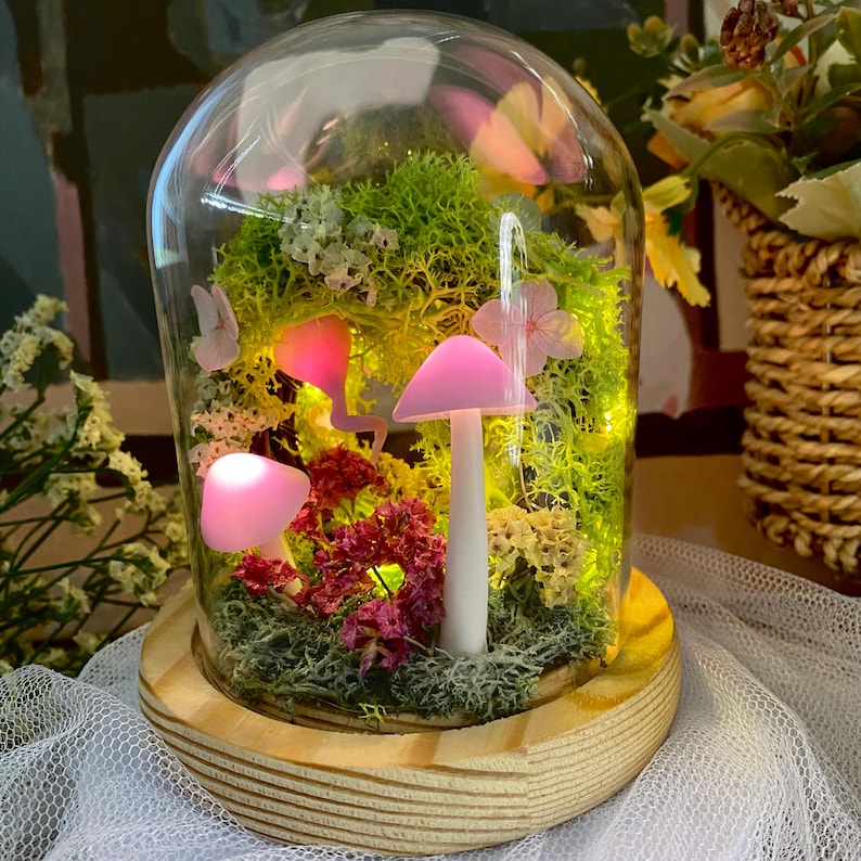 Custom Pet Figurine Pink Mushroom Lamp Unique Pet Sympathy Gift For Dog Cat Lovers