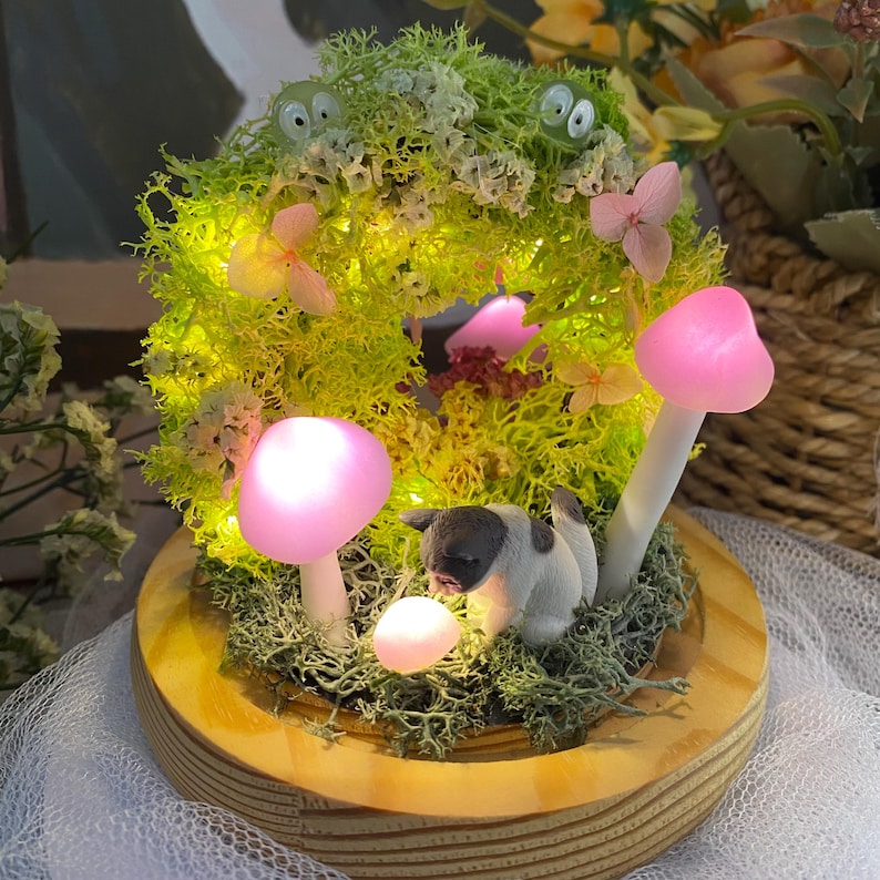 Custom Pet Figurine Pink Mushroom Lamp Unique Pet Sympathy Gift For Dog Cat Lovers