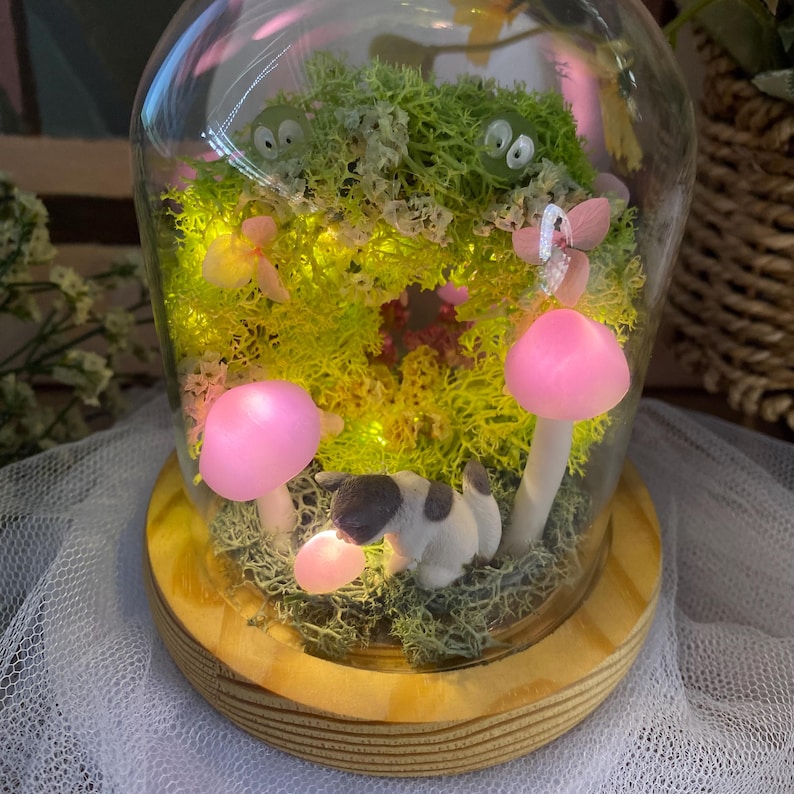 Custom Pet Figurine Pink Mushroom Lamp Unique Pet Sympathy Gift For Dog Cat Lovers