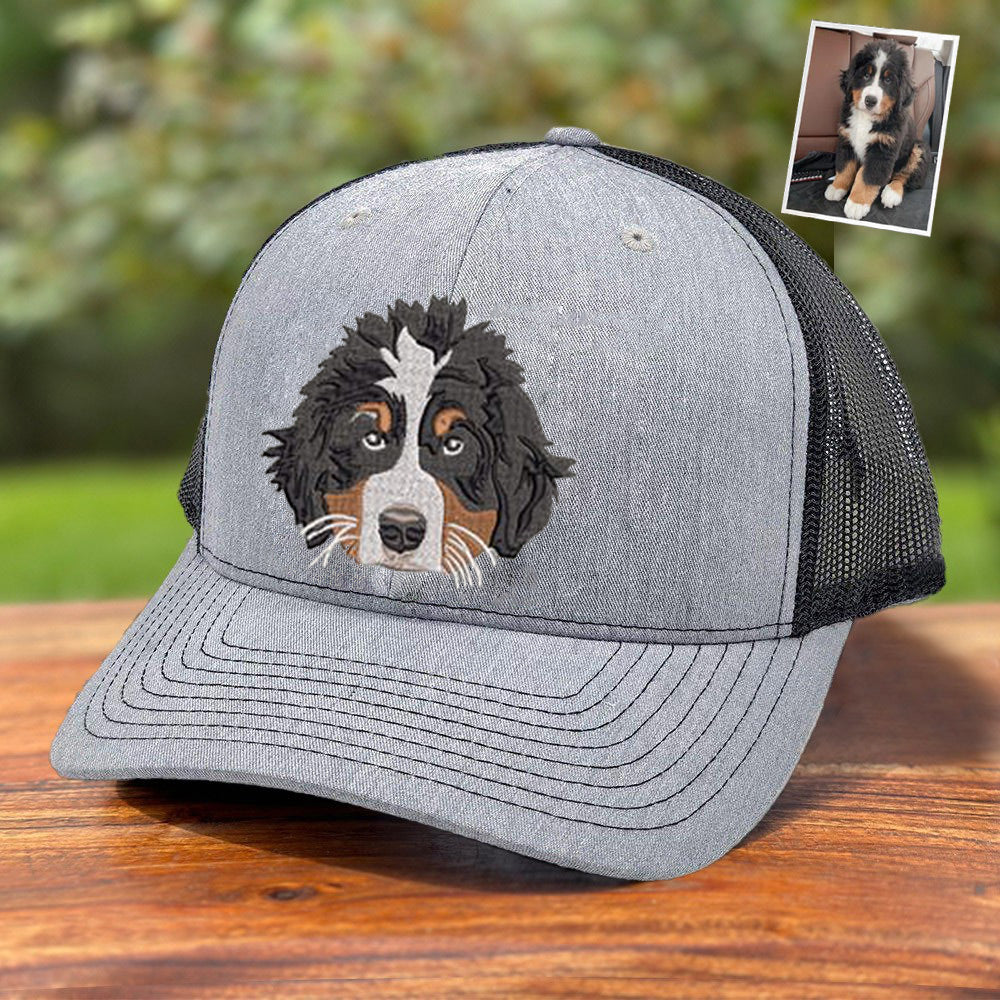 Personalized Embroidered Pet Portrait Trucker Hat with Photo Gift for Dog Cat Lovers