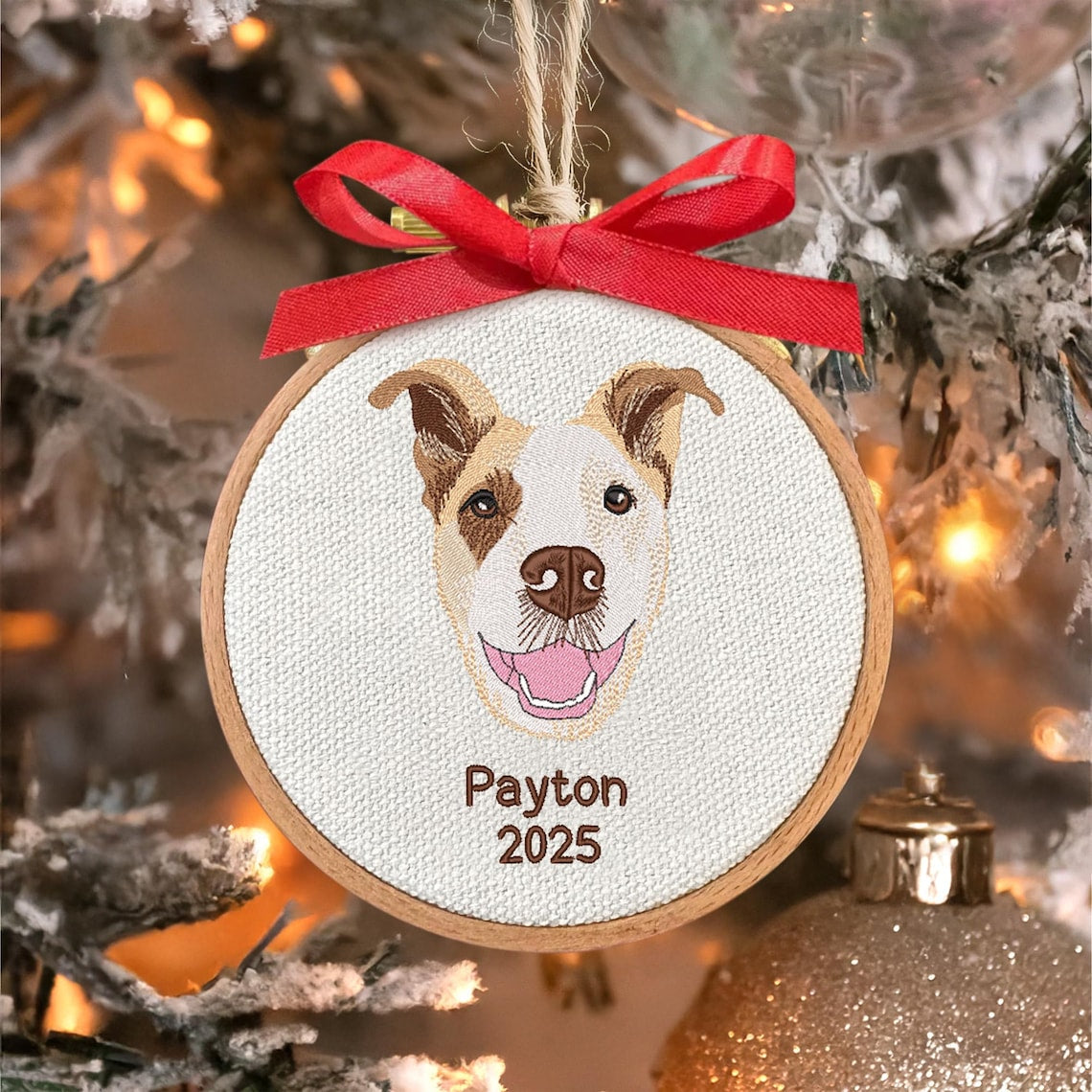 Custom Embroidered Pet Face Portrait Christmas Ornament Keepsake Gift For Dog Cat Owners Pet Lovers