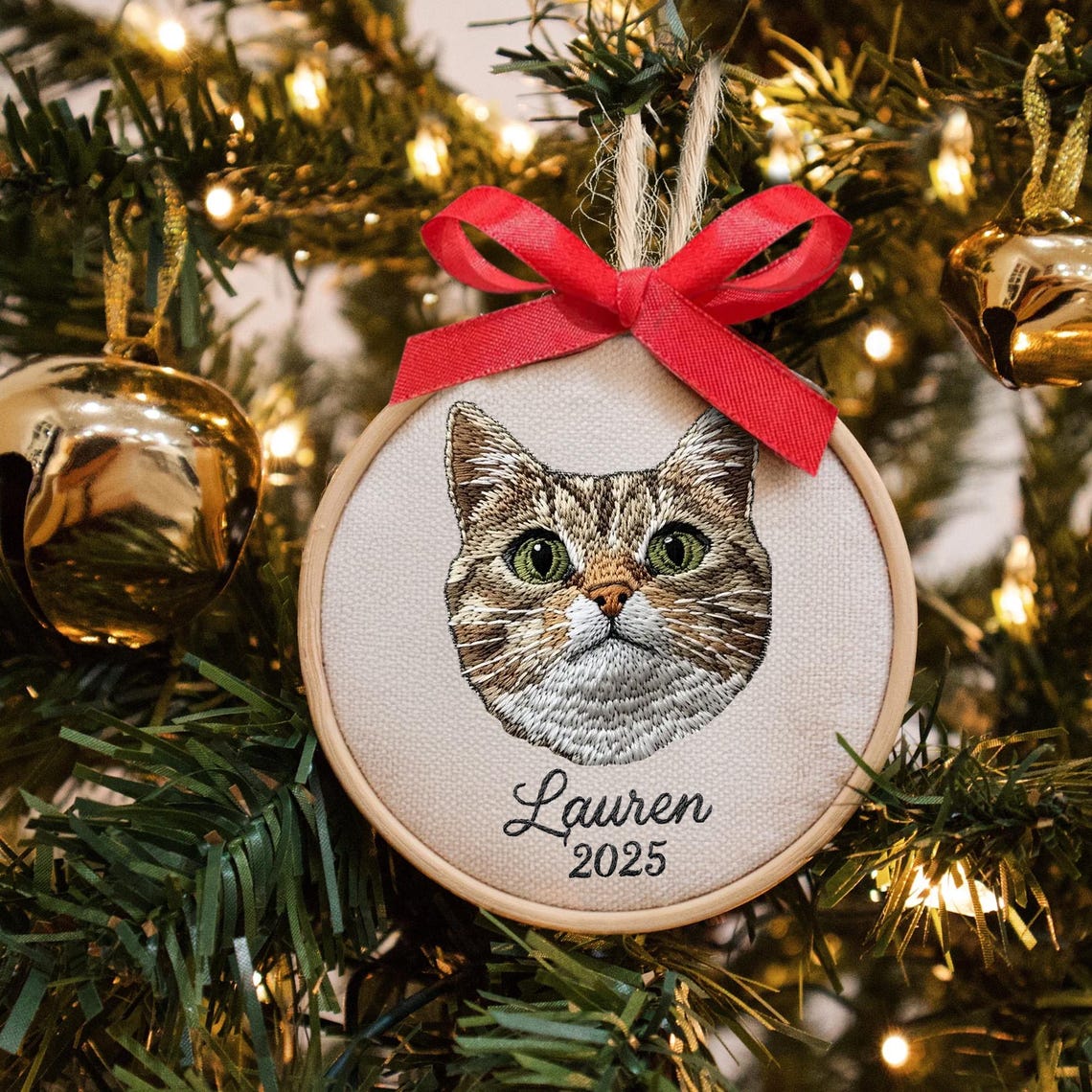 Custom Embroidered Pet Face Portrait Christmas Ornament Keepsake Gift For Dog Cat Owners Pet Lovers