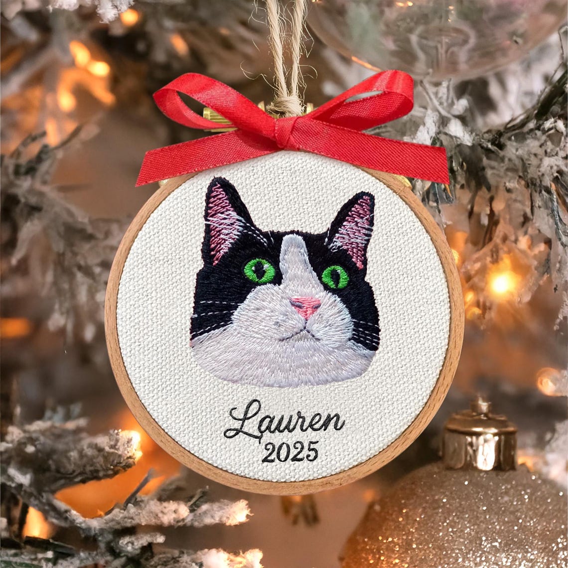 Custom Embroidered Pet Face Portrait Christmas Ornament Keepsake Gift For Dog Cat Owners Pet Lovers
