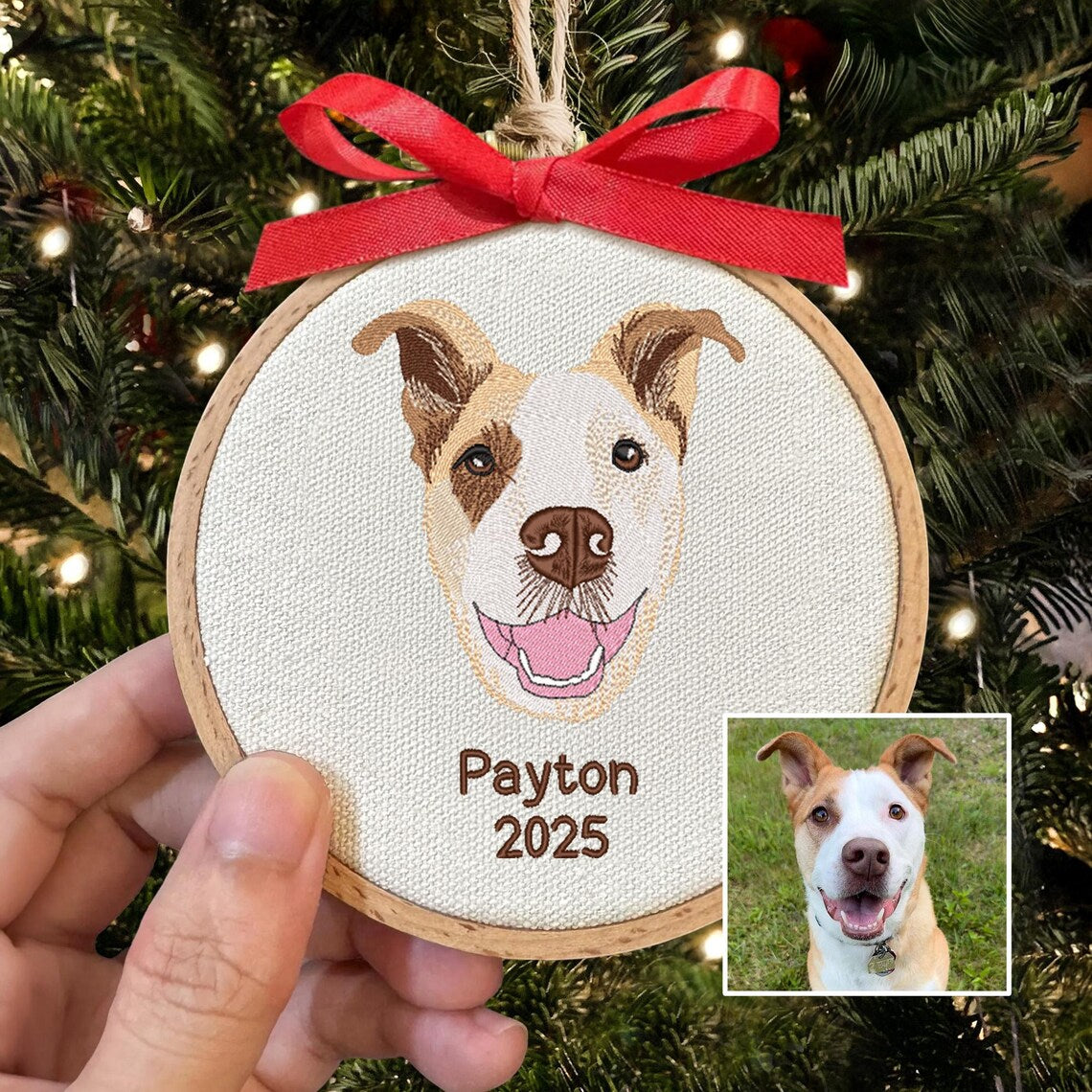Custom Embroidered Pet Face Portrait Christmas Ornament Keepsake Gift For Dog Cat Owners Pet Lovers