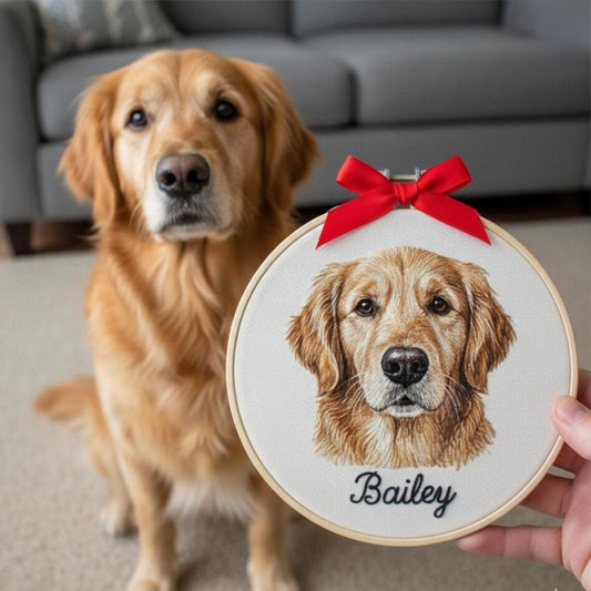 Custom Embroidered Pet Portrait Christmas Ornament Gift For Dog Cat Owners Pet Lovers