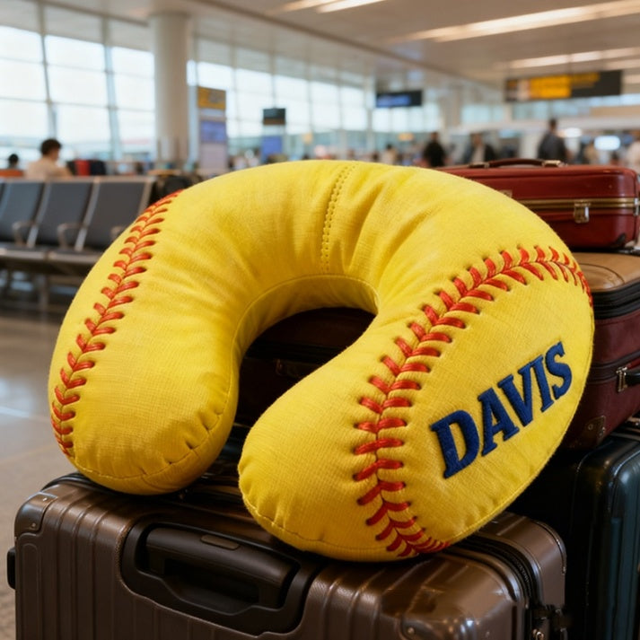 Personalized Softball U-Shaped Pillow With Custom Name For Sports Fans And Travelers