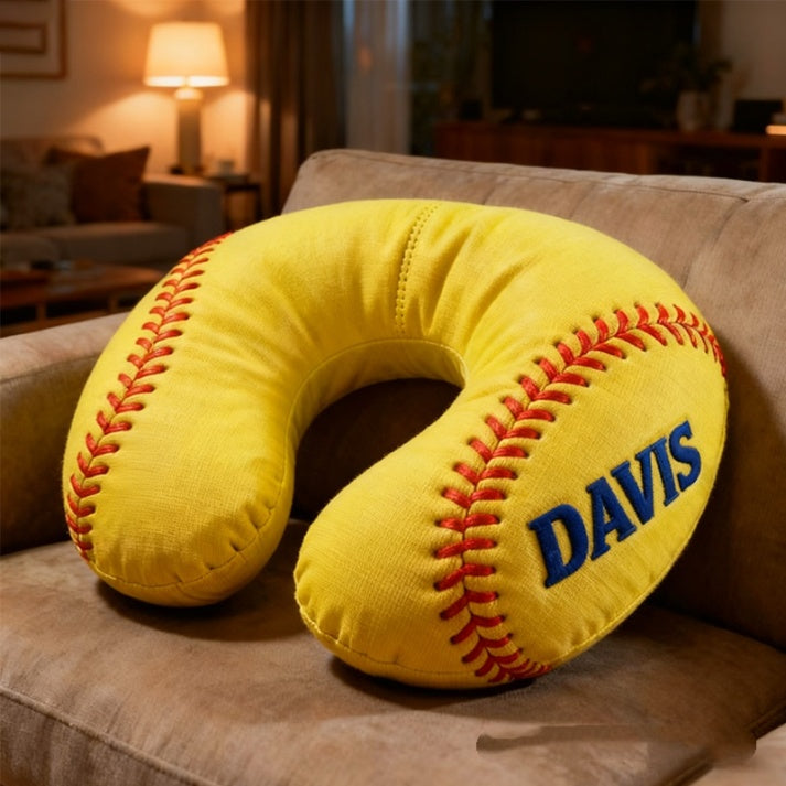 Personalized Softball U-Shaped Pillow With Custom Name For Sports Fans And Travelers