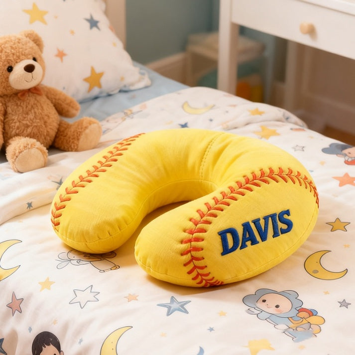 Personalized Softball U-Shaped Pillow With Custom Name For Sports Fans And Travelers