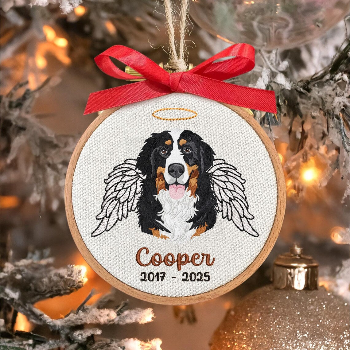 Custom Embroidered Pet Portrait Christmas Ornament Gift For Dog Cat Owners Pet Lovers