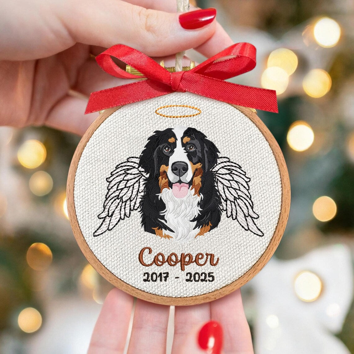 Custom Embroidered Pet Portrait Christmas Ornament Gift For Dog Cat Owners Pet Lovers