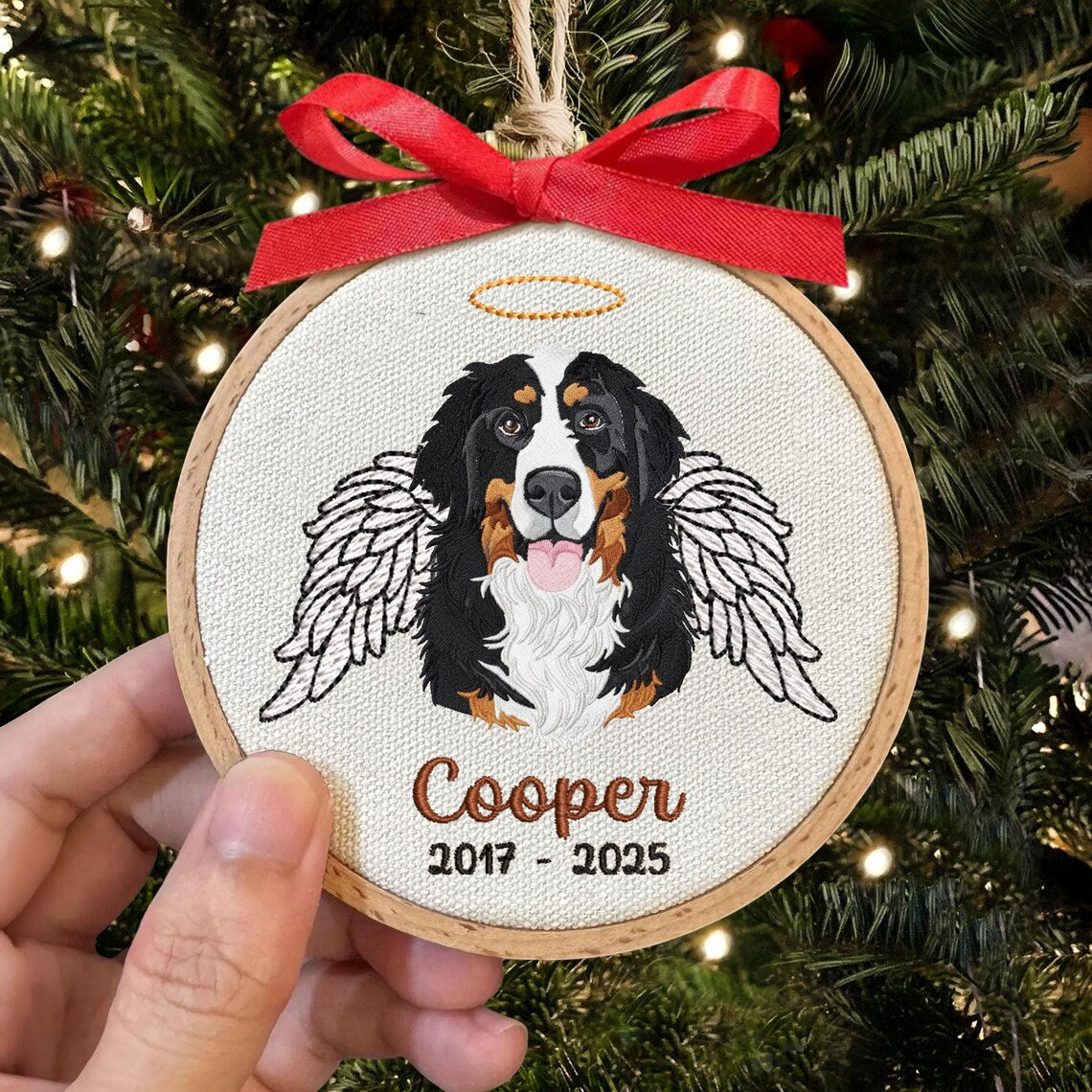 Custom Embroidered Pet Portrait Christmas Ornament Gift For Dog Cat Owners Pet Lovers