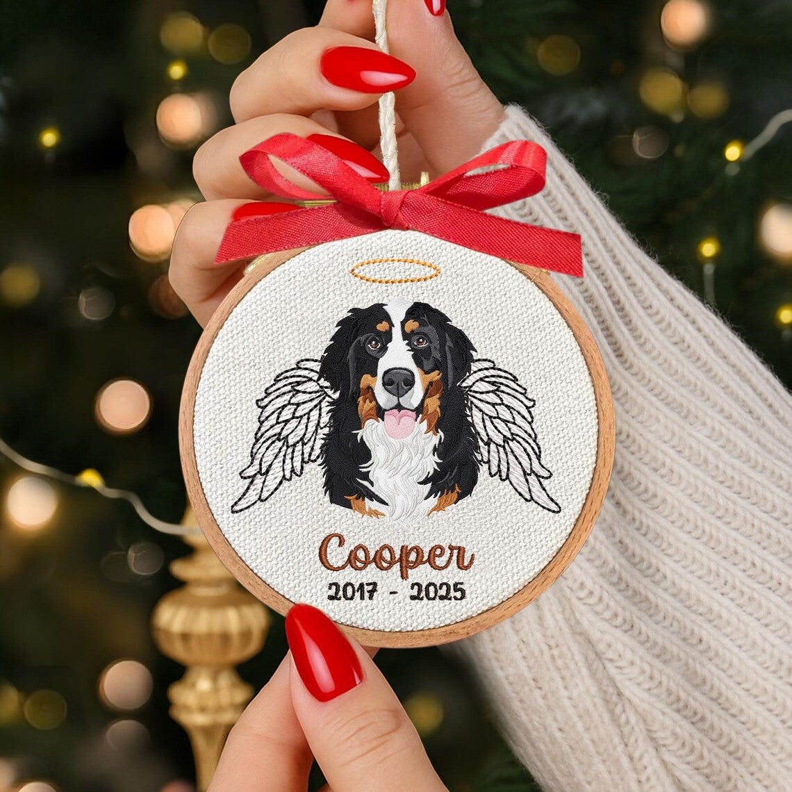 Custom Embroidered Pet Portrait Christmas Ornament Gift For Dog Cat Owners Pet Lovers
