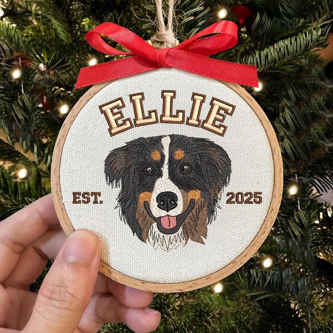 Custom Embroidered Pet Face Portrait Christmas Ornament Keepsake Gift For Dog Cat Owners Pet Lovers