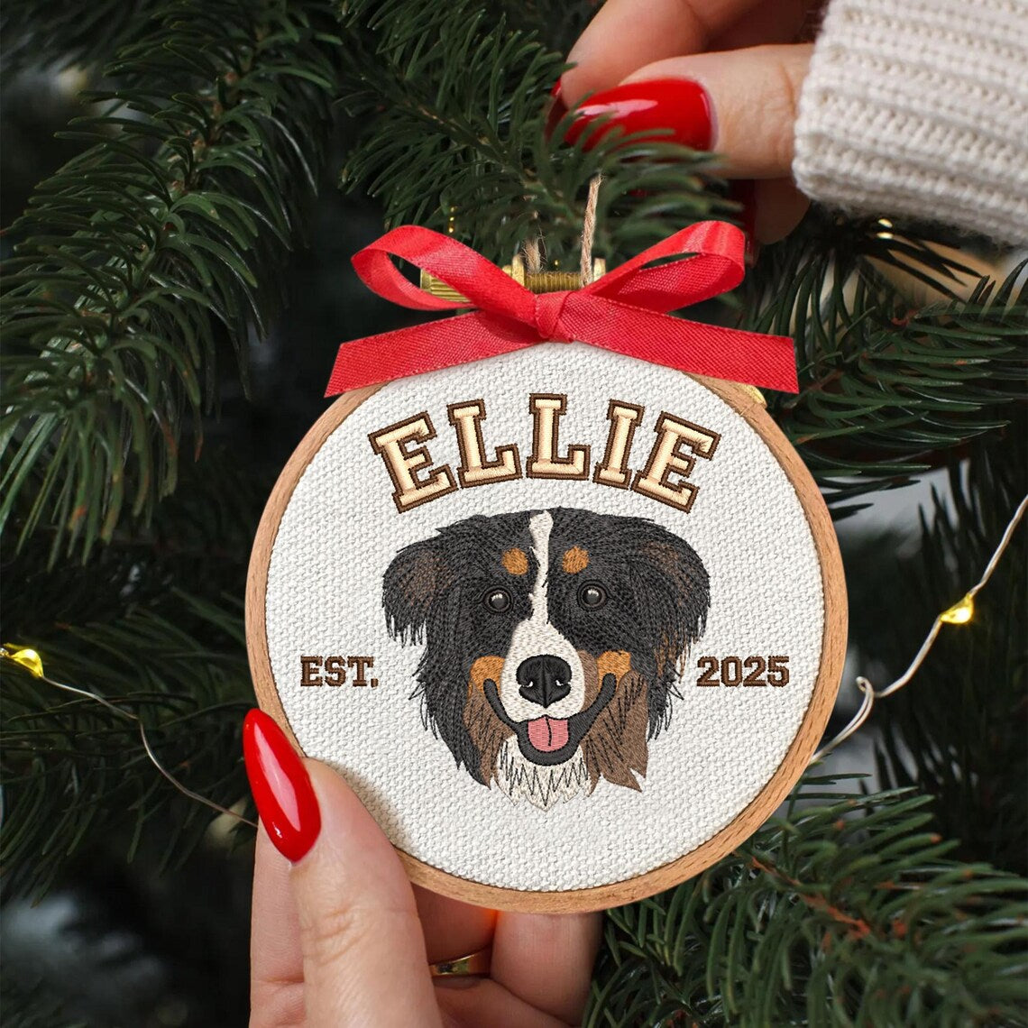 Custom Embroidered Pet Face Portrait Christmas Ornament Keepsake Gift For Dog Cat Owners Pet Lovers