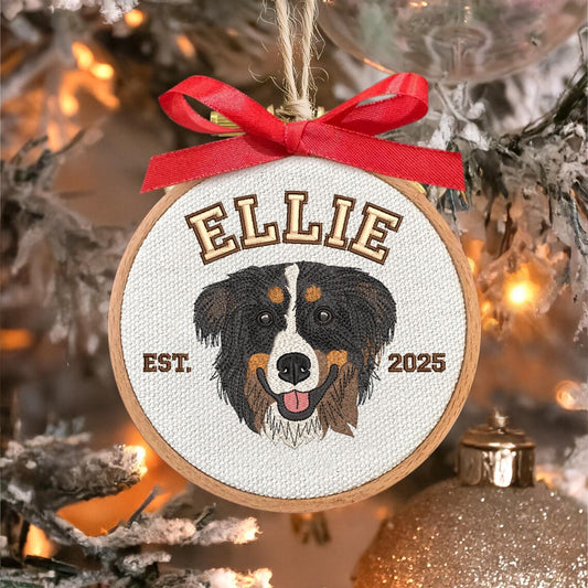 Custom Embroidered Pet Face Portrait Christmas Ornament Keepsake Gift For Dog Cat Owners Pet Lovers