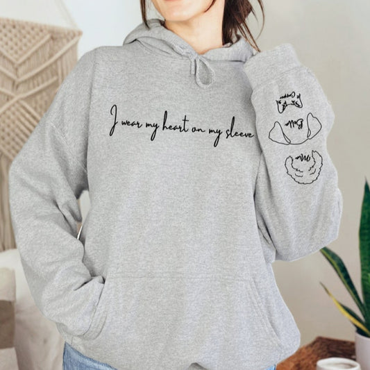 Sudadera con capucha personalizada con orejas de mascota bordadas "Llevo mi corazón en la manga", regalo para amantes de los perros