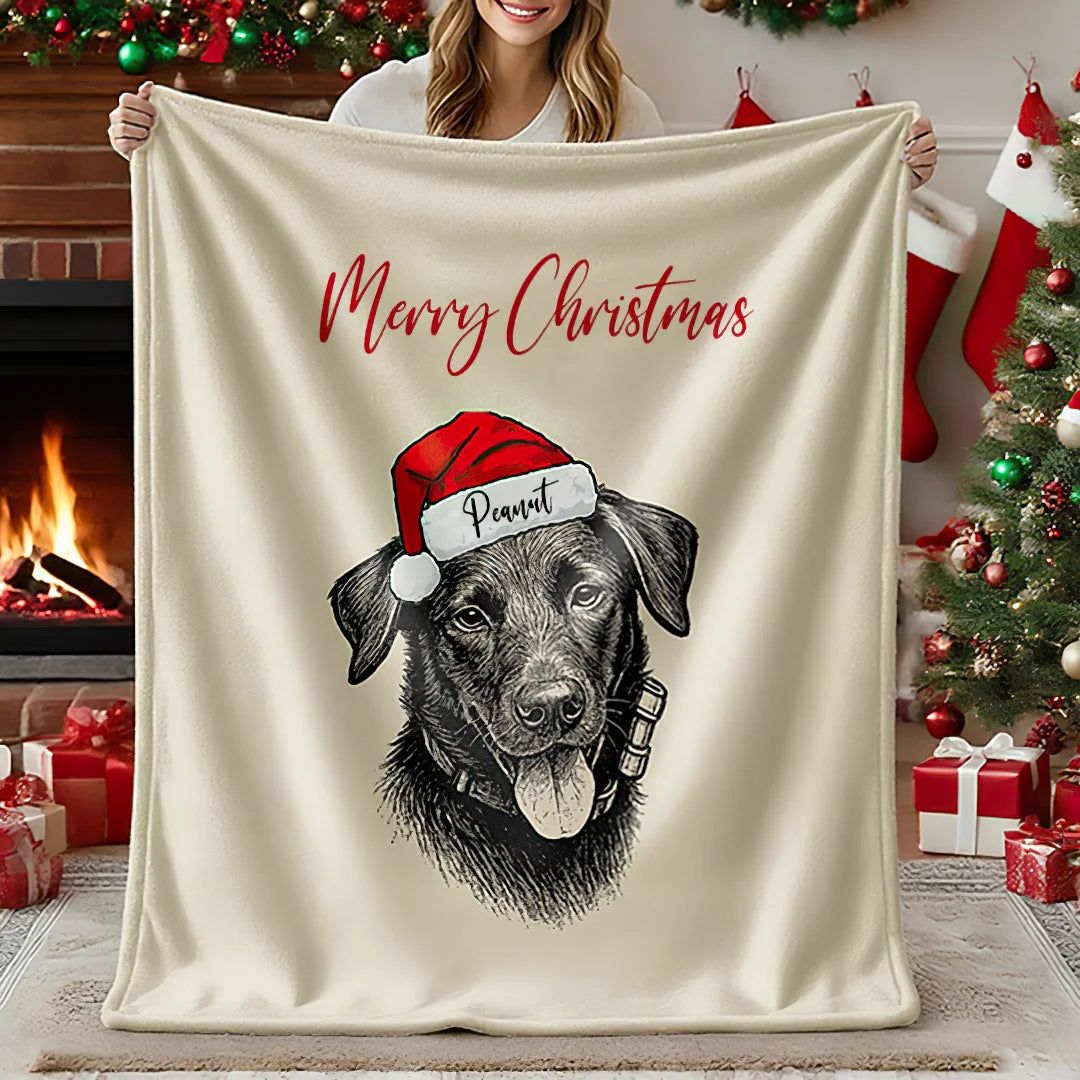 Personalized Christmas Pet Portrait Blanket Custom Dog Cat Photo Blanket Christmas Gift For Pet Lovers